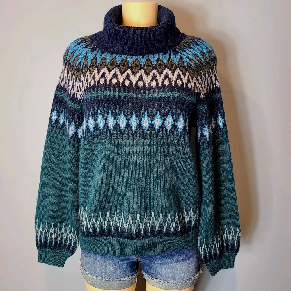 SUNDANCE CATALOG Fair Isle Green Sweater New Size Small Alpaca Wool Nordic